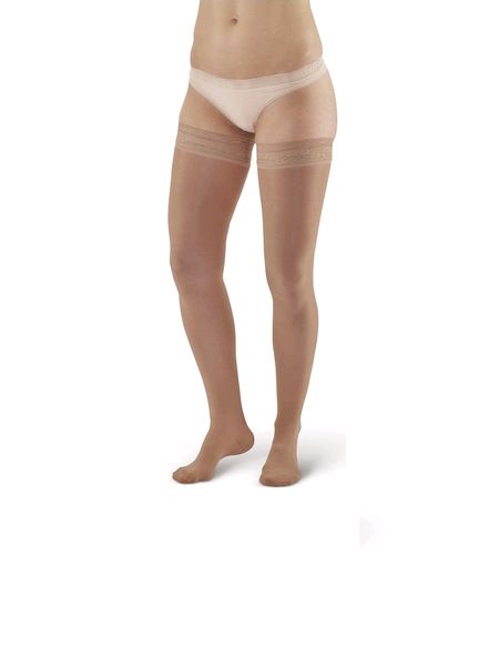 Pebble UK Signature Sheer Compression Thigh Highs Beige