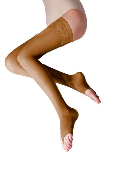 Solidea Marilyn 70 Open Toe Sheer Support Thigh Highs Camel