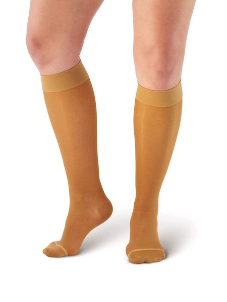 Pebble UK Wide Calf Sheer Compression Knee Highs Beige