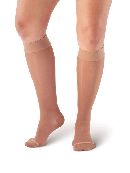Pebble UK Wide Calf Sheer Compression Knee Highs Nude