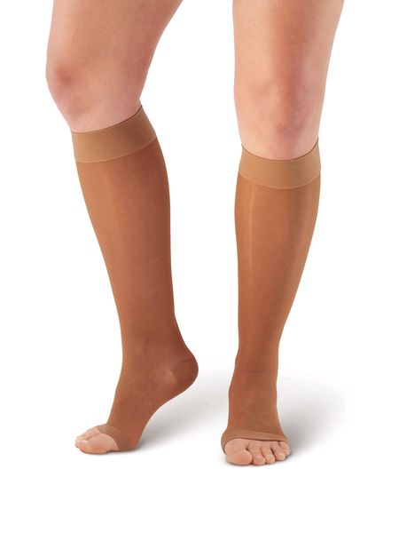 Pebble UK Toeless Sheer Compression Knee Highs Beige