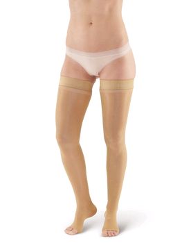 Pebble UK Signature Sheer Open Toe Compression Thigh Highs (Pebble UK Signature Sheer Open Toe Compression Thigh Highs Silky Nude)