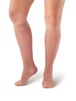 JOBST Opaque Compression Class 1 (18 - 21mmHg) Thigh High Black Open Toe Compression  Garment with Lace Silicone Band