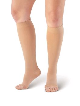 Pebble UK Wide Calf Toeless Compression Socks (Pebble UK Wide Calf Toeless Compression Socks Beige)