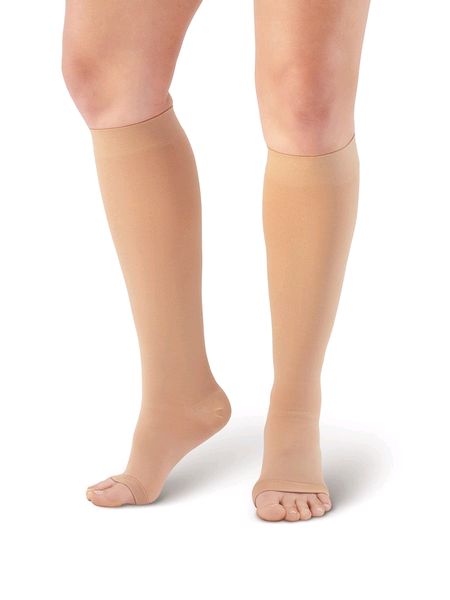 Pebble UK Wide Calf Toeless Compression Socks Beige