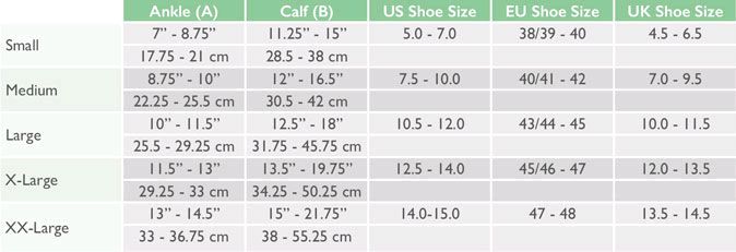 Pebble UK Mens Support Socks Size Chart 8c