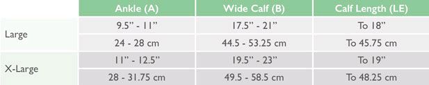 Pebble UK Size Chart 1h Wide Calf Sheer Compression Knee Highs